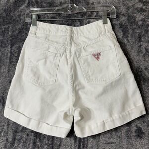 Vintage Guess High Waisted Denim Shorts Button-Fly Cuffed White Fits 24 USA Made